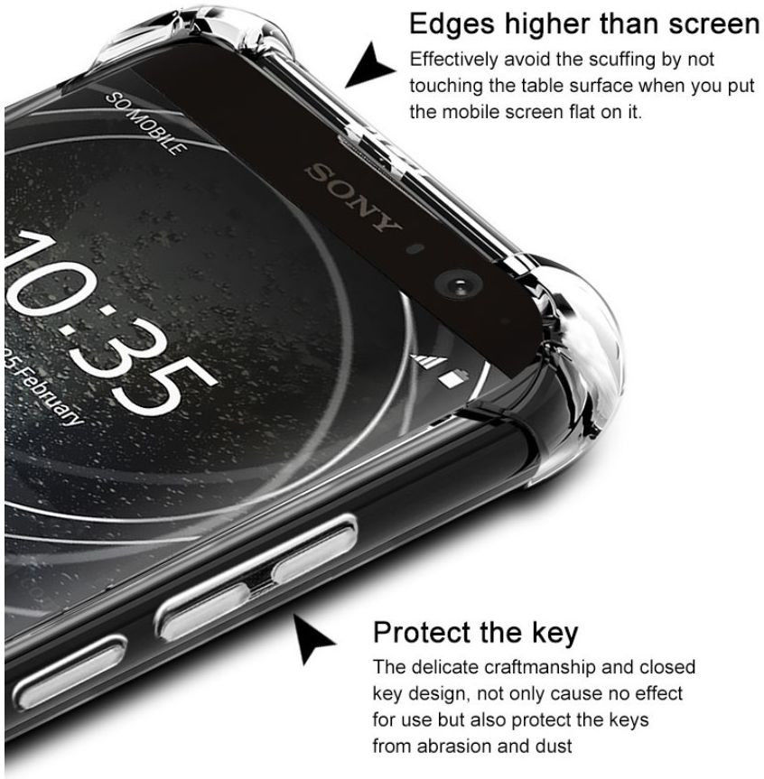 IMAK Sony Xperia XA2 Plus Hoesje TPU met Screenprotector Metaal Zwart afbeelding 5