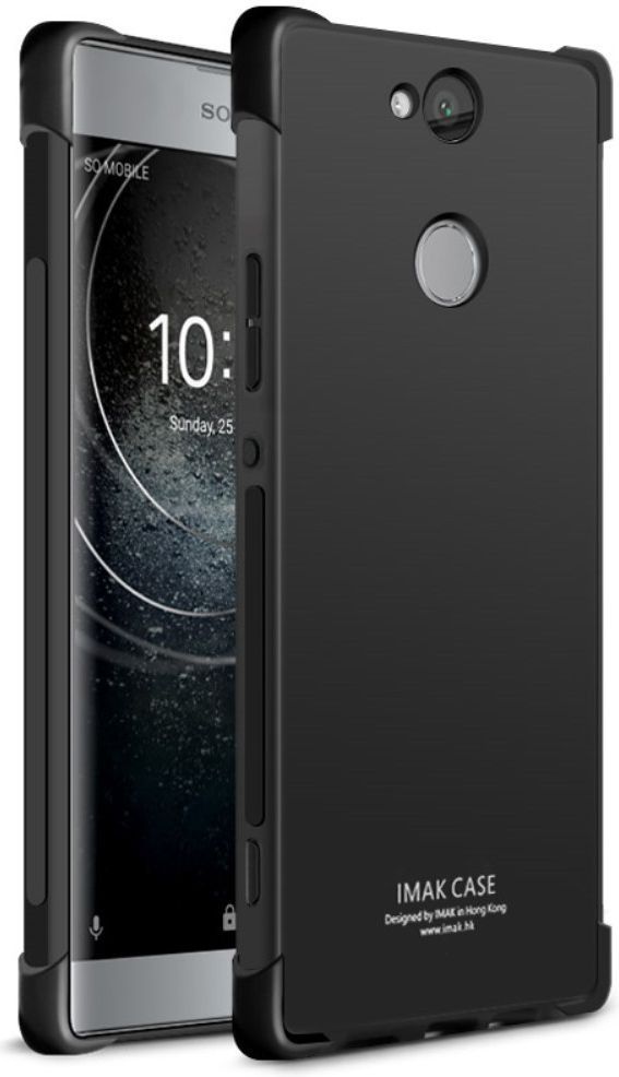 IMAK Sony Xperia XA2 Plus Hoesje TPU met Screenprotector Metaal Zwart afbeelding 2