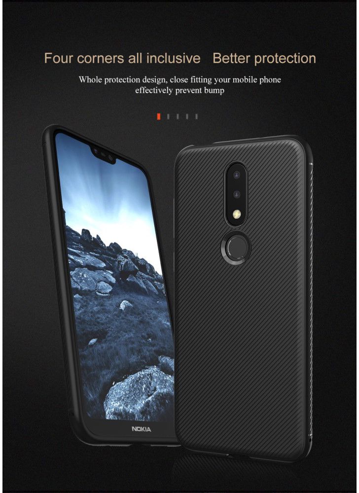 Nokia 6.1 Plus Twill Slim Texture Back Cover Zwart afbeelding 6