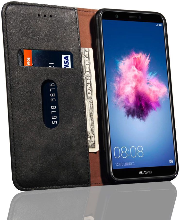 Huawei P Smart Retro Portemonnee Hoesje Zwart afbeelding 1