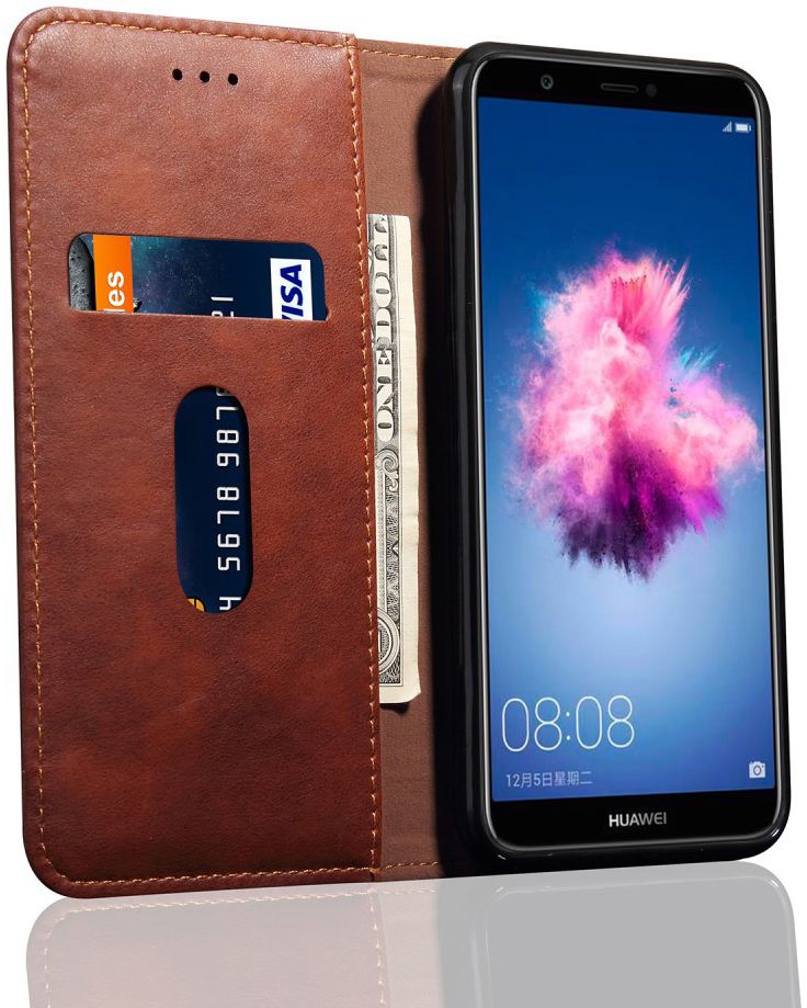 Huawei P Smart Retro Portemonnee Hoesje Bruin afbeelding 1
