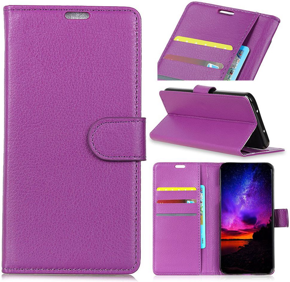 Alcatel 1 Lederen Wallet Stand Hoesje Paars afbeelding 2