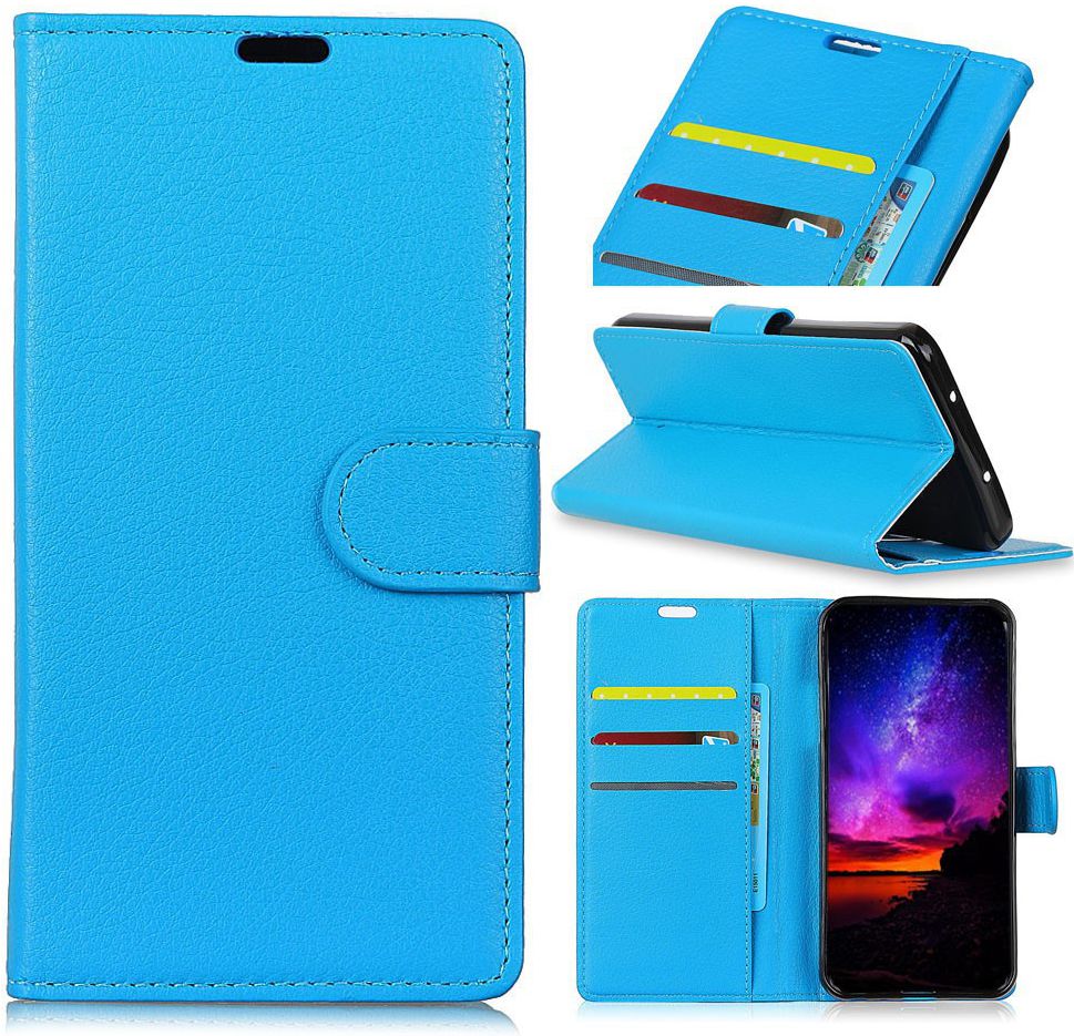 Alcatel 1 Lederen Wallet Stand Hoesje Blauw afbeelding 2