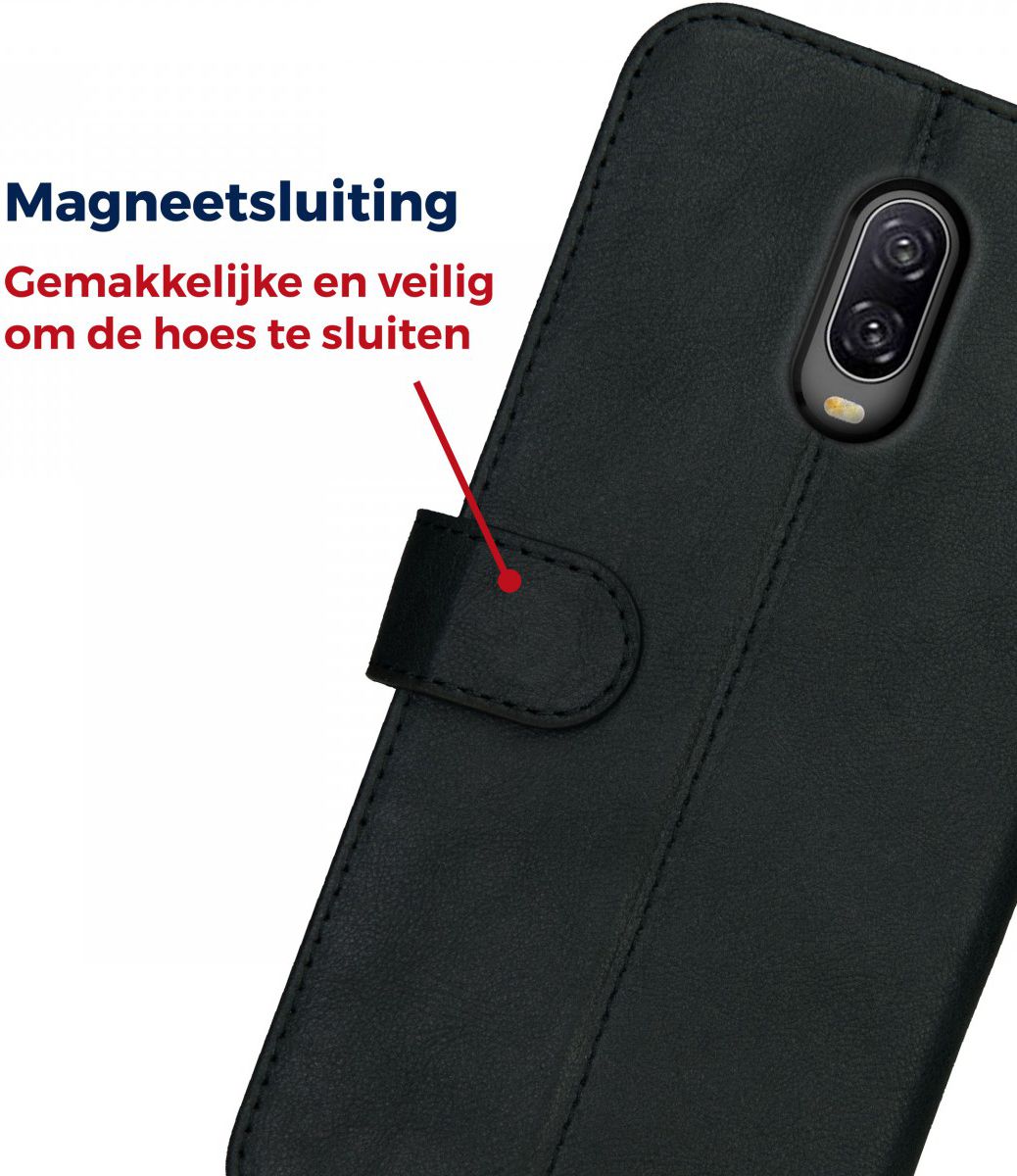 Rosso Deluxe OnePlus 6T Hoesje Echt Leer Book Case Zwart afbeelding 8