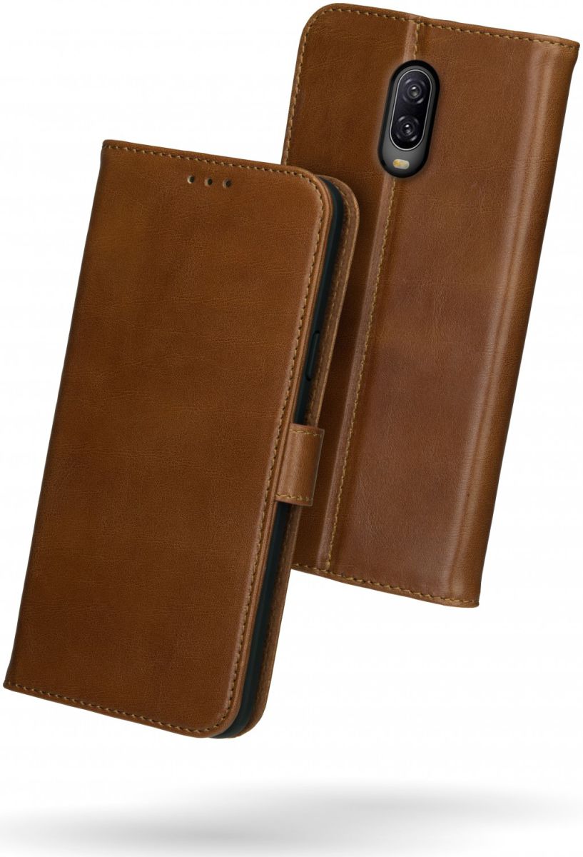 Rosso Deluxe OnePlus 6T Hoesje Echt Leer Book Case Bruin afbeelding 2
