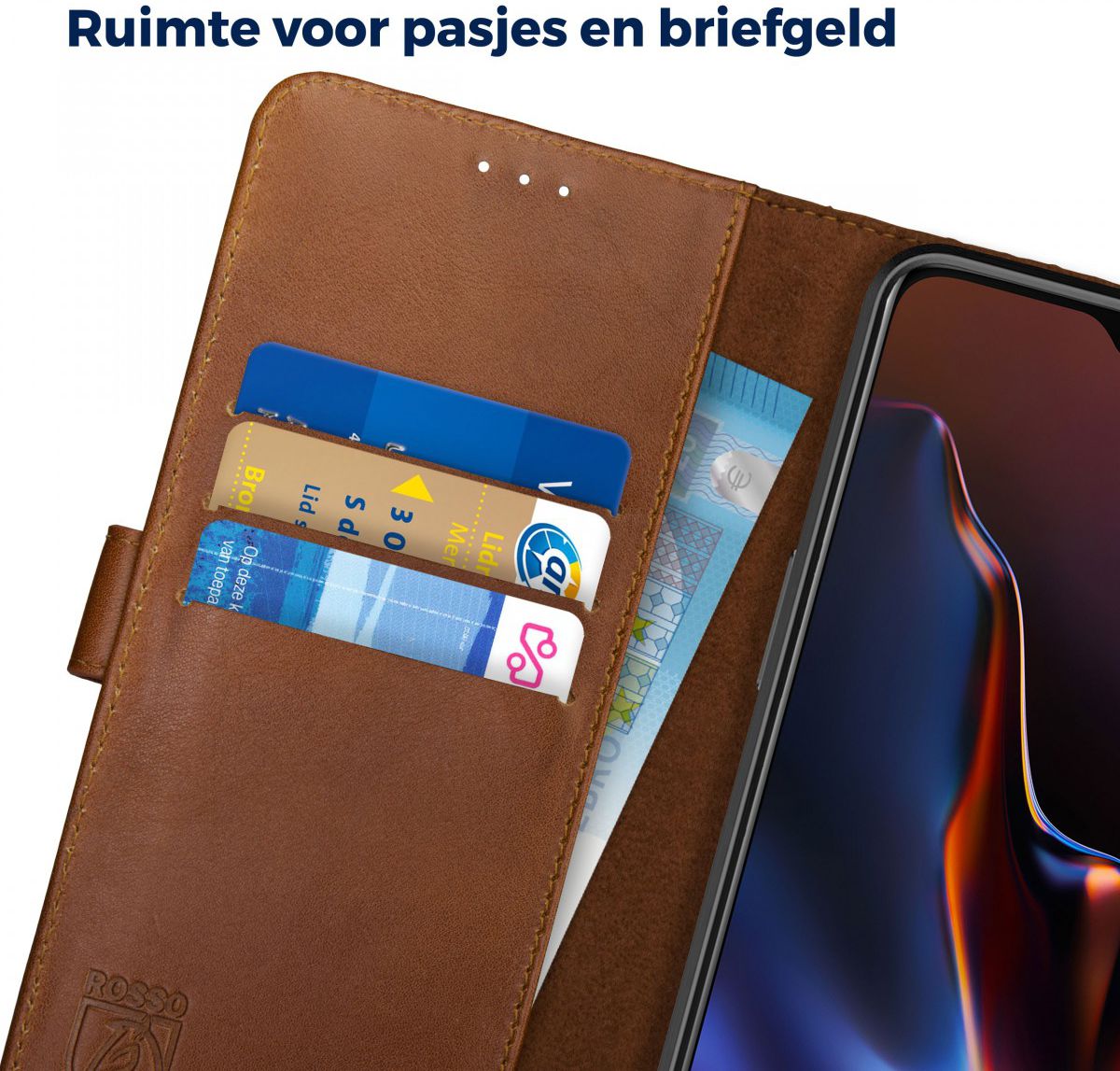 Rosso Deluxe OnePlus 6T Hoesje Echt Leer Book Case Bruin afbeelding 4