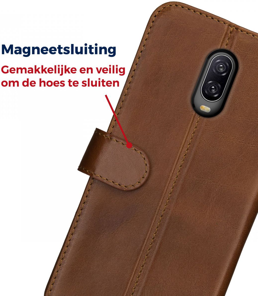 Rosso Deluxe OnePlus 6T Hoesje Echt Leer Book Case Bruin afbeelding 9