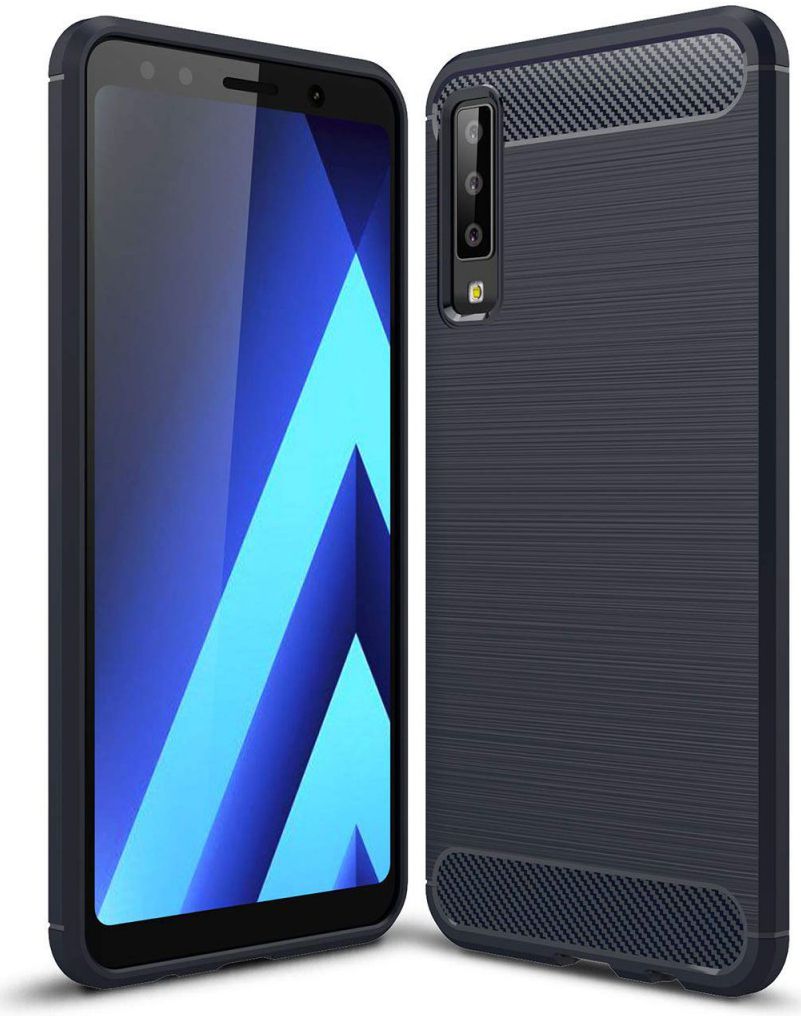 Samsung Galaxy A7 2018 Geborsteld TPU Hoesje Blauw afbeelding 1