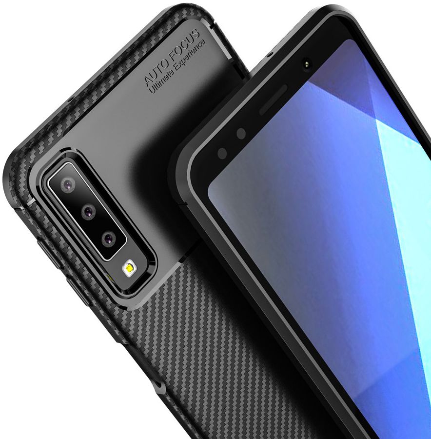 Samsung Galaxy A7 2018 Siliconen Carbon Hoesje Zwart afbeelding 7
