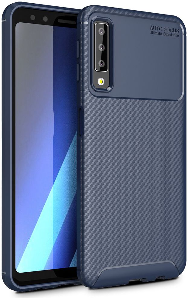 Verhuizer laten vallen achterstalligheid Samsung Galaxy A7 2018 Siliconen Carbon Hoesje Blauw | GSMpunt.nl
