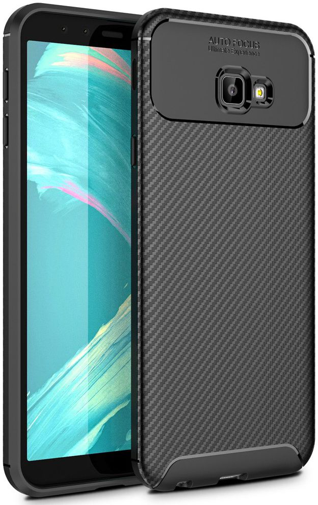 Samsung Galaxy J4 Plus Siliconen Carbon Hoesje Zwart afbeelding 1