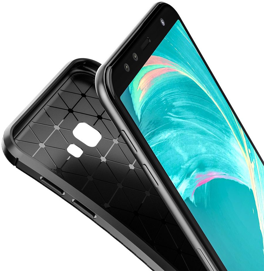 Samsung Galaxy J4 Plus Siliconen Carbon Hoesje Zwart afbeelding 2
