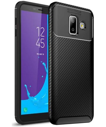 Samsung Galaxy J6 Plus Siliconen Carbon Hoesje Zwart Hoesjes