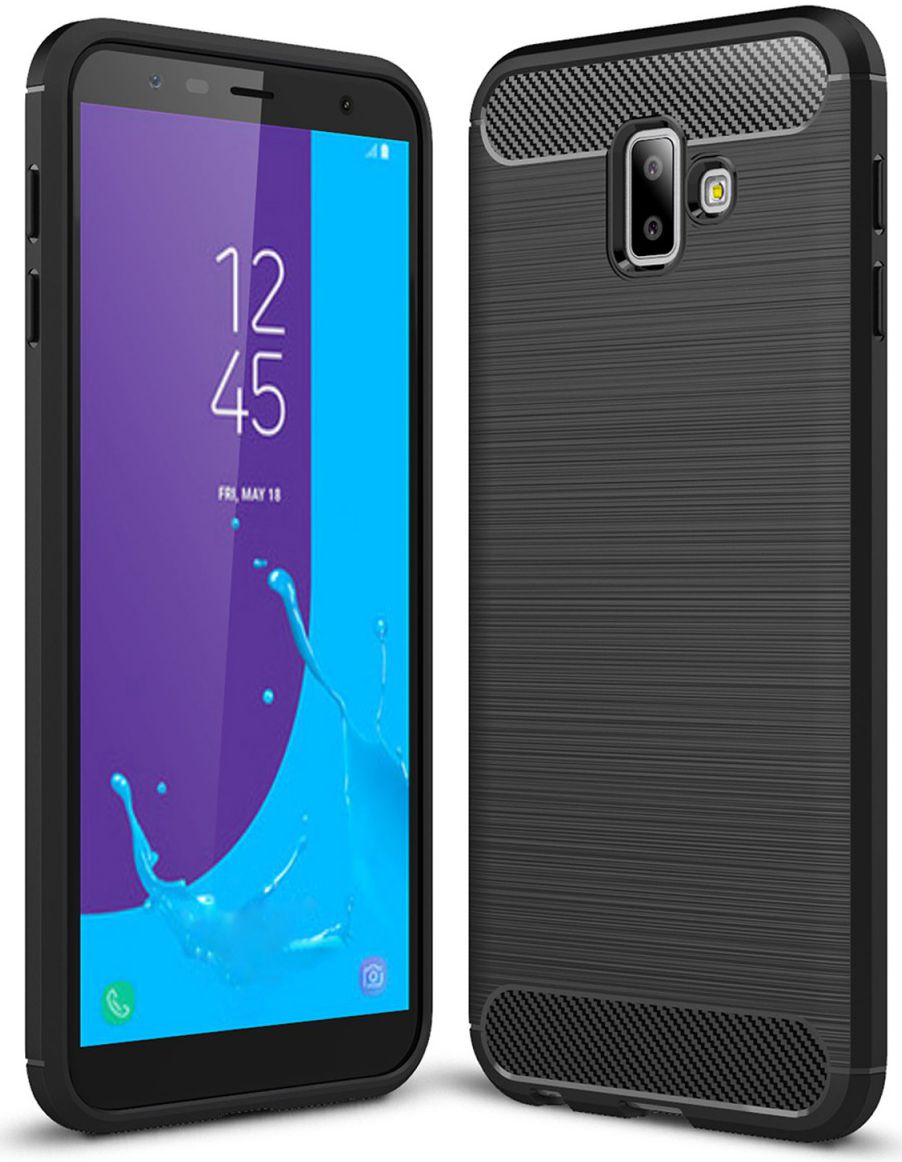 Samsung Galaxy J6 Plus Geborsteld TPU Hoesje Zwart afbeelding 1