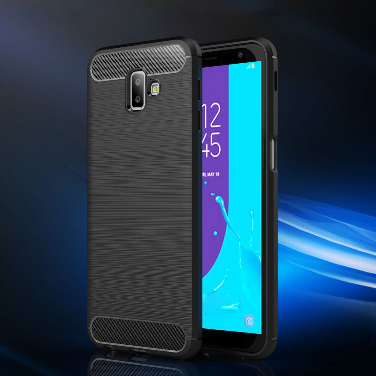 Samsung Galaxy J6 Plus Geborsteld TPU Hoesje Blauw afbeelding 4