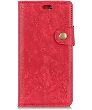 Alcatel 1 Crazy Horse Wallet Stand Hoesje Rood Hoesjes