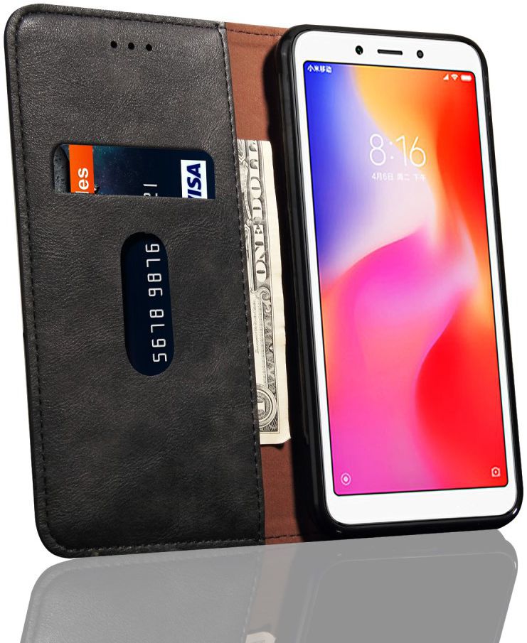 Xiaomi Redmi 6 Retro Style Wallet Flip Case Zwart afbeelding 2