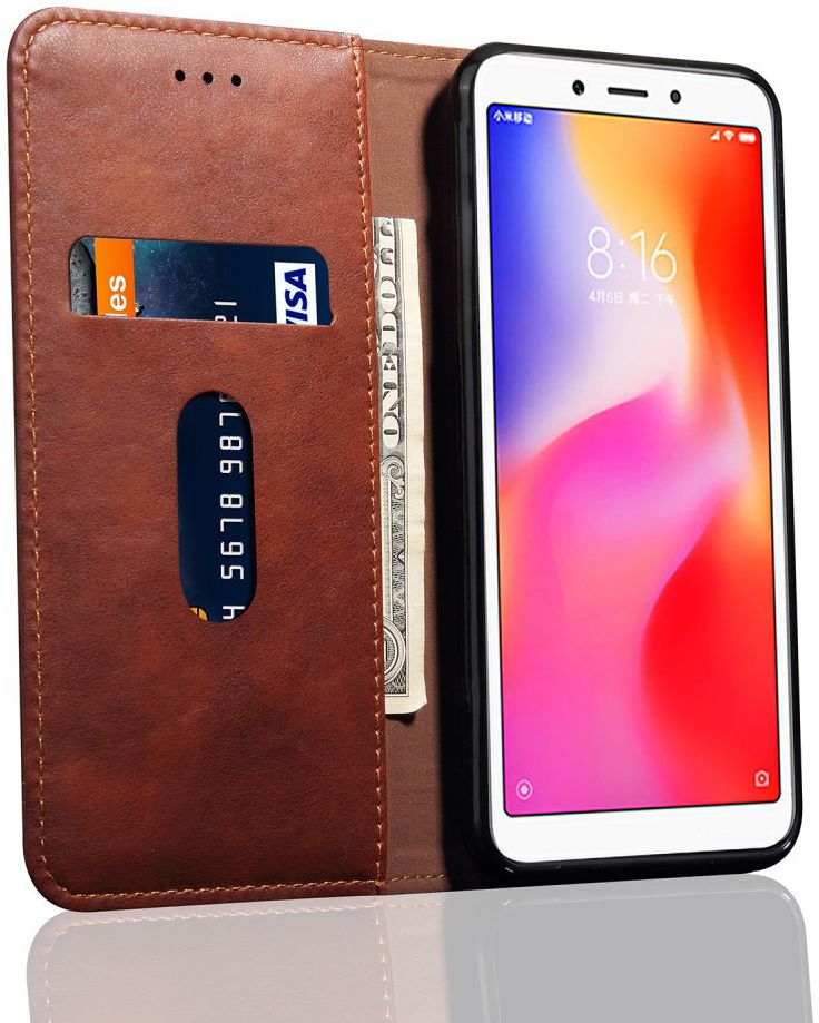 Xiaomi Redmi 6 Retro Style Wallet Flip Case Bruin afbeelding 2