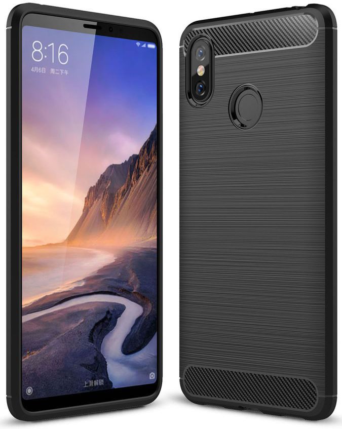 Xiaomi Mi Max 3 Geborsteld TPU Hoesje Zwart afbeelding 1