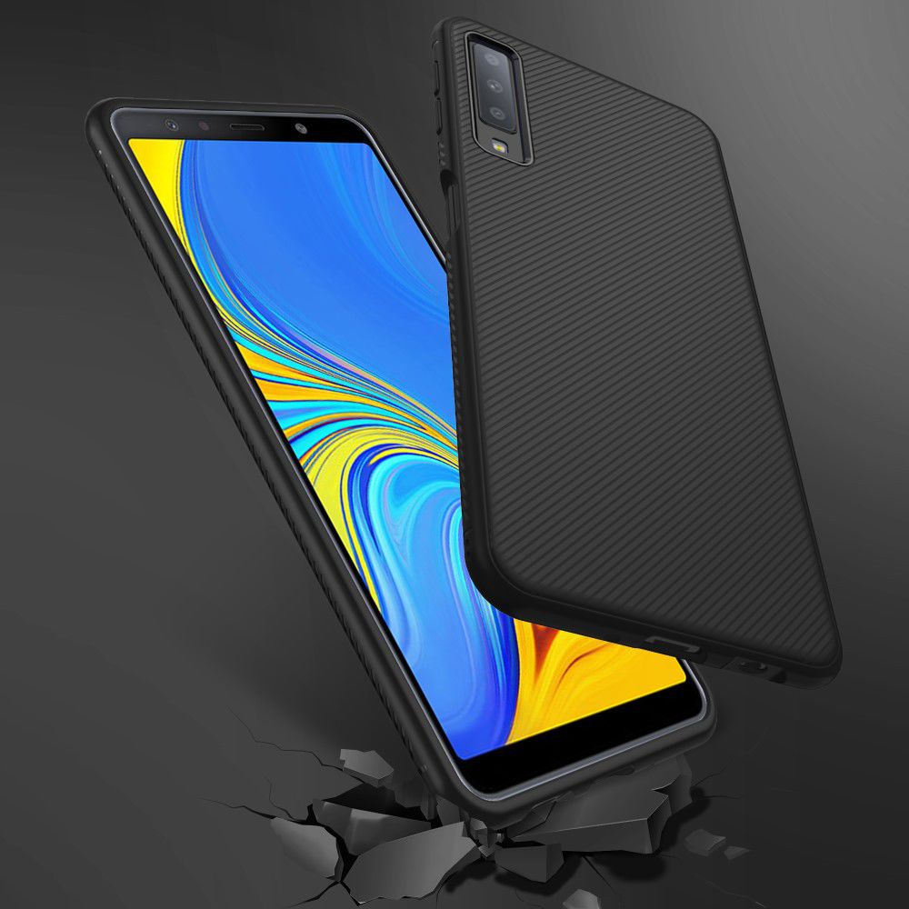 Samsung Galaxy A7 2018 Twill Slim Texture Back Cover Zwart afbeelding 2
