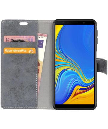 Samsung Galaxy A7 (2018) Retro Portemonnee Hoesje Grijs Hoesjes