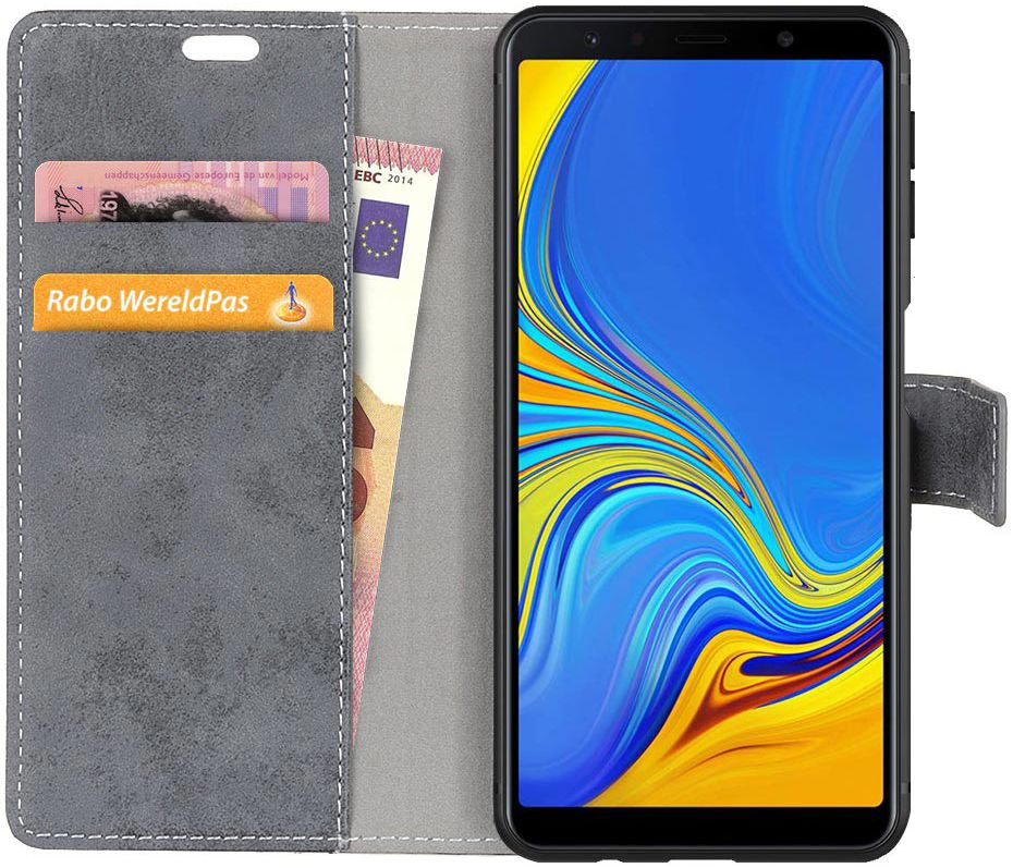 Samsung Galaxy A7 (2018) Retro Portemonnee Hoesje Grijs afbeelding 7