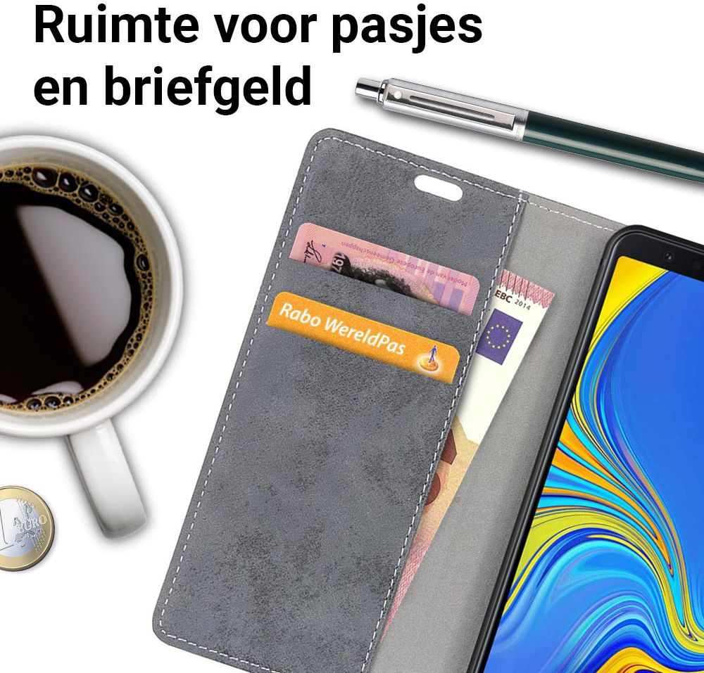 Samsung Galaxy A7 (2018) Retro Portemonnee Hoesje Grijs afbeelding 8