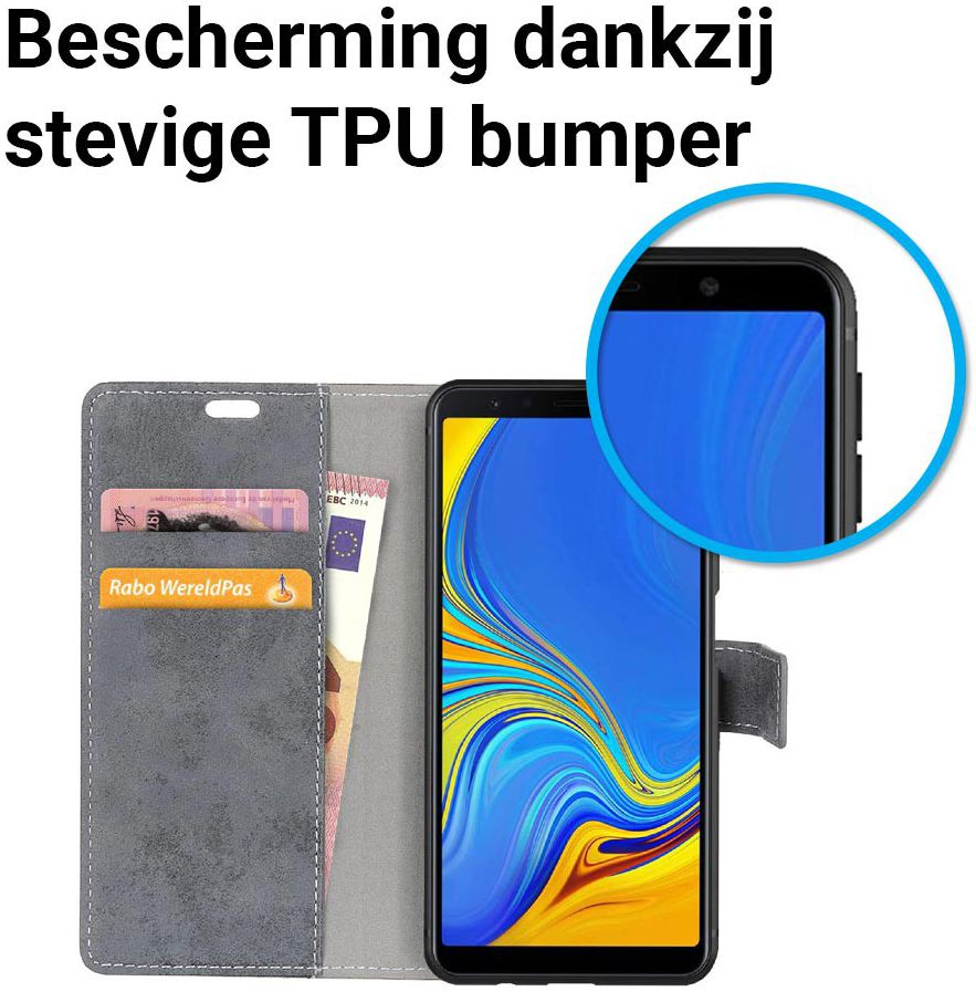 Samsung Galaxy A7 (2018) Retro Portemonnee Hoesje Grijs afbeelding 10