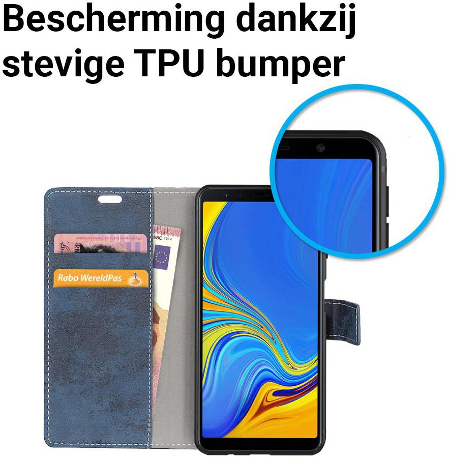 Samsung Galaxy A7 (2018) Retro Portemonnee Hoesje Blauw afbeelding 4