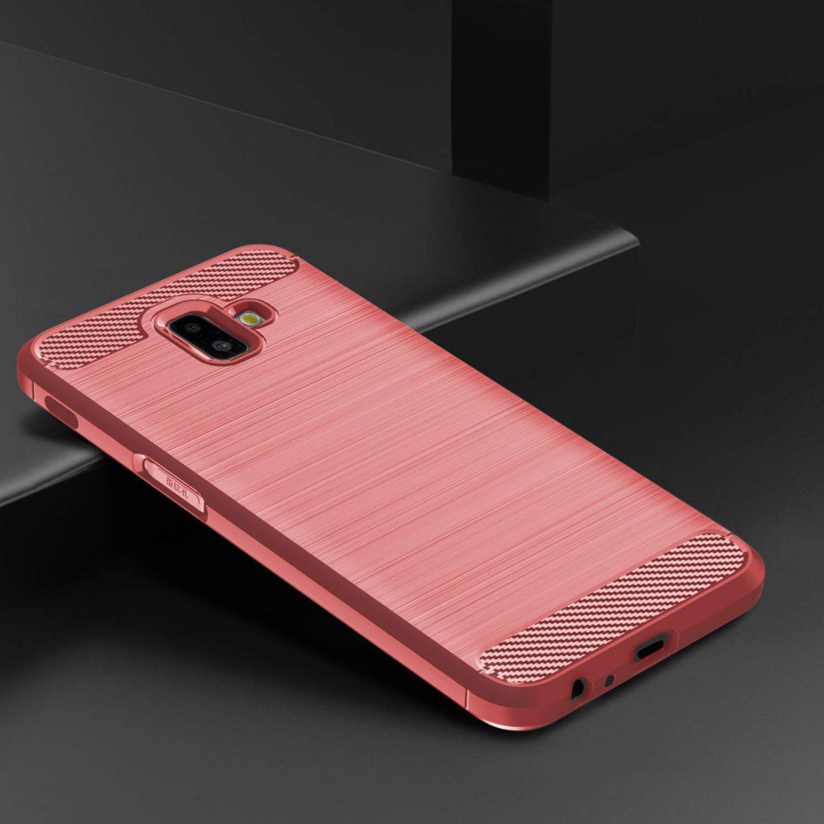 Samsung Galaxy J6 Plus Geborsteld TPU Hoesje Rood afbeelding 2