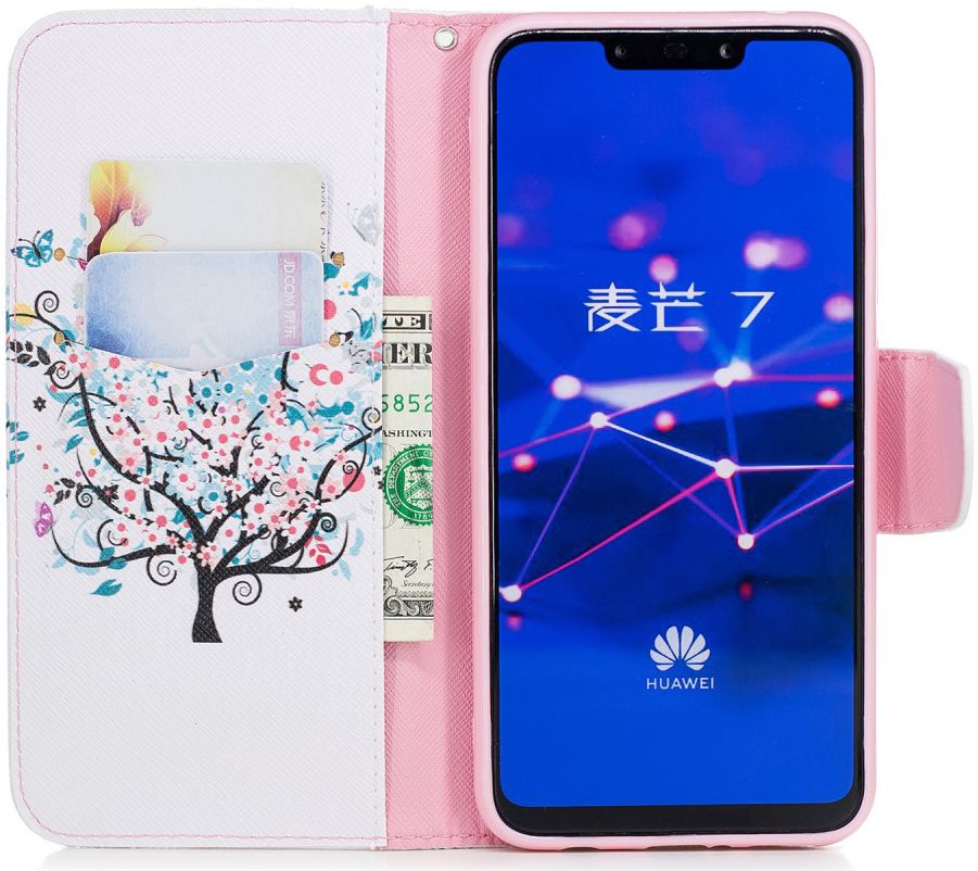 Huawei Mate 20 Lite Portemonnee Hoesje met Flower Tree Print afbeelding 1