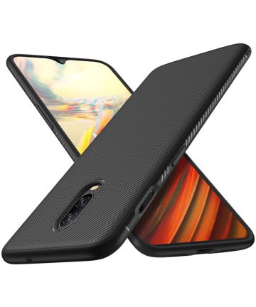 OnePlus 6T Twill Slim Texture Back Cover Zwart Hoesjes
