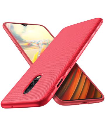 OnePlus 6T Twill Slim Texture Back Cover Rood Hoesjes
