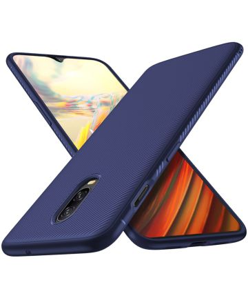 OnePlus 6T Twill Slim Texture Back Cover Blauw Hoesjes