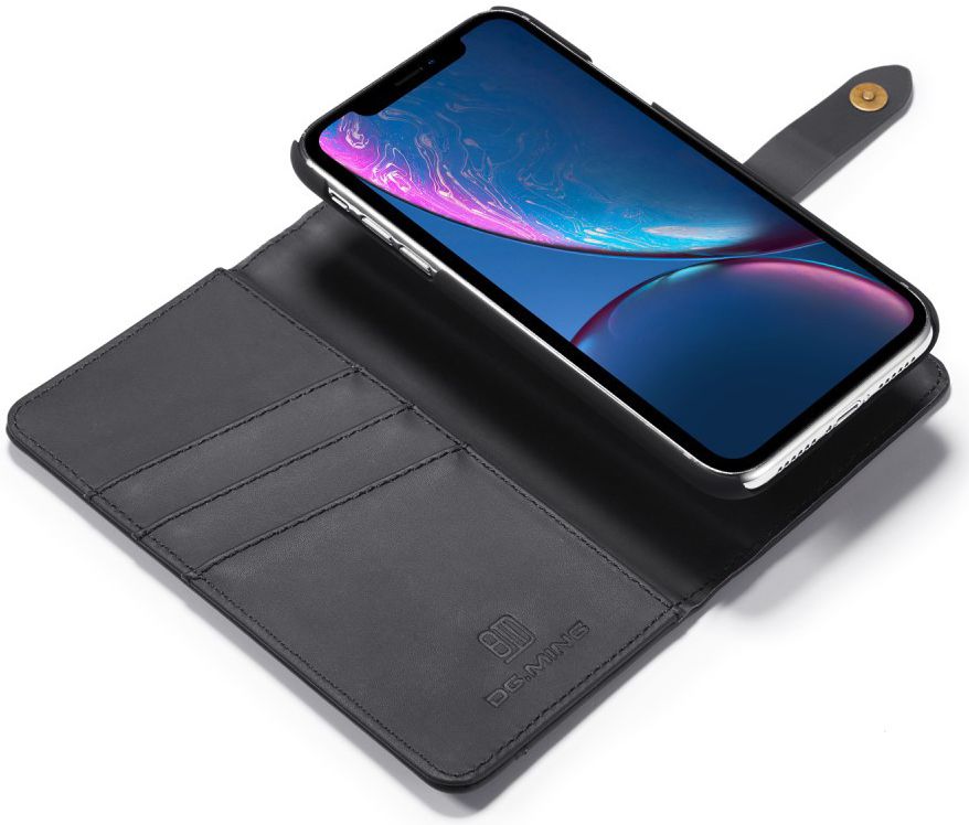 Apple iPhone XR Leren 2-in-1 Bookcase en Back Cover Hoesje Zwart afbeelding 4