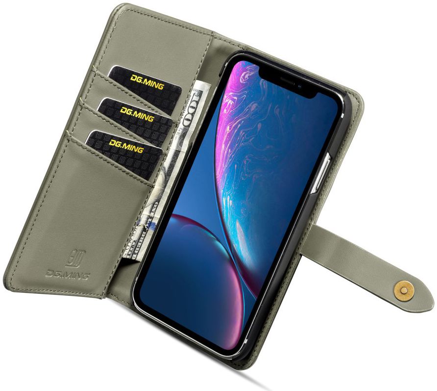 Apple iPhone XR Leren 2-in-1 Bookcase en Back Cover Hoesje Groen afbeelding 2