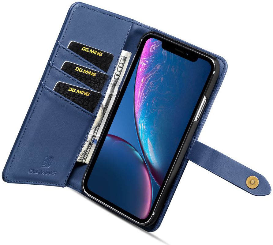 Apple iPhone XR Leren 2-in-1 Bookcase en Back Cover Hoesje Blauw afbeelding 2