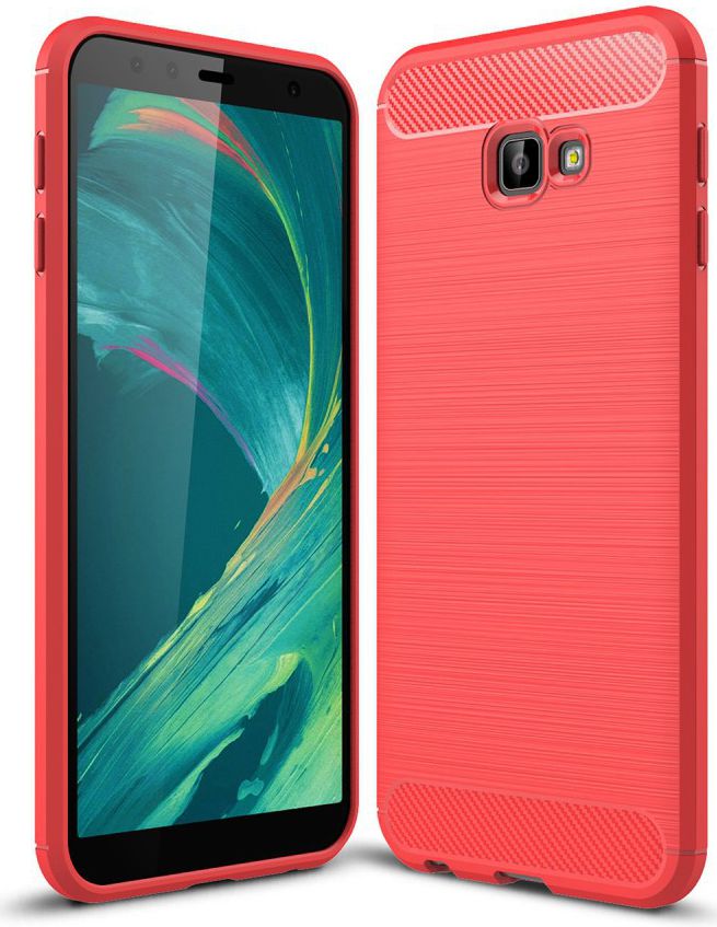 Samsung Galaxy J4 Plus Geborsteld TPU Hoesje Rood afbeelding 1