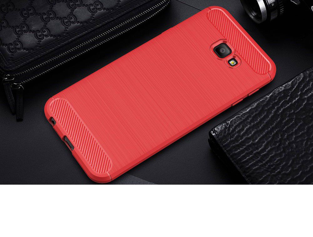 Samsung Galaxy J4 Plus Geborsteld TPU Hoesje Rood afbeelding 2