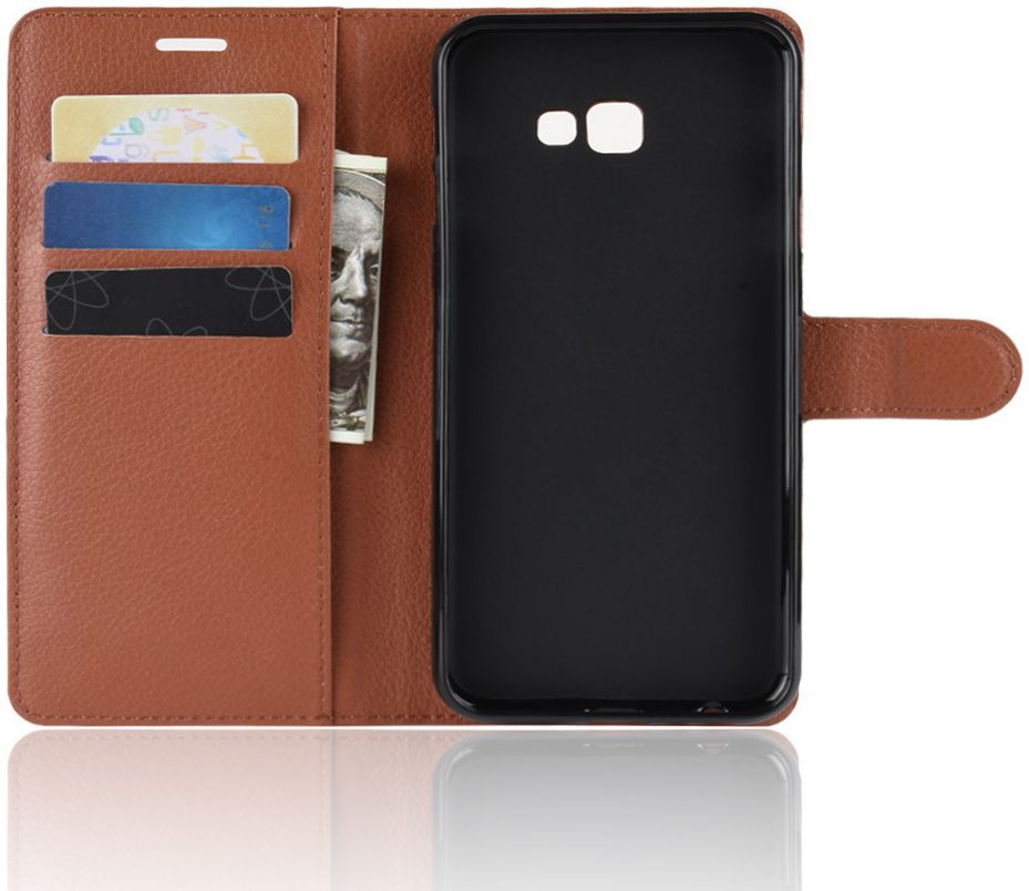 Samsung Galaxy J4 Plus Litchi Skin Leren Portemonnee Hoesje Bruin afbeelding 4