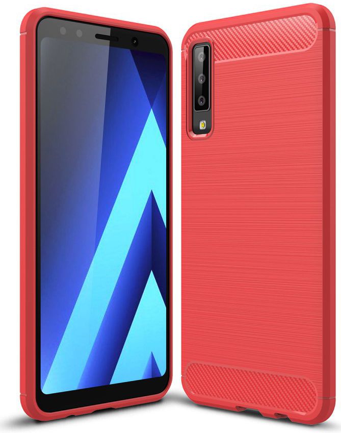 Samsung Galaxy A7 2018 Geborsteld TPU Hoesje Rood afbeelding 1