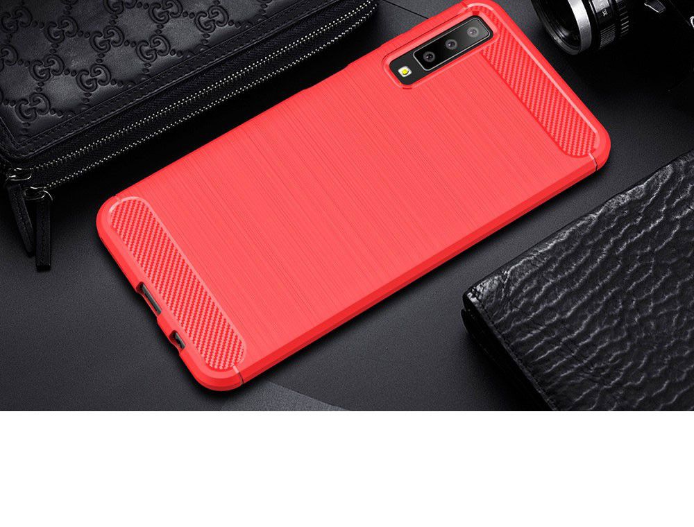Samsung Galaxy A7 2018 Geborsteld TPU Hoesje Rood afbeelding 2