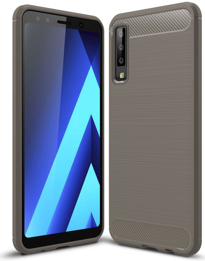 Samsung Galaxy A7 2018 Geborsteld TPU Hoesje Grijs afbeelding 1