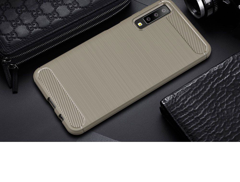 Samsung Galaxy A7 2018 Geborsteld TPU Hoesje Grijs afbeelding 2