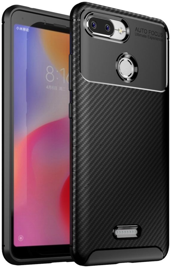 Xiaomi Redmi 6 Siliconen Carbon Hoesje Zwart afbeelding 1