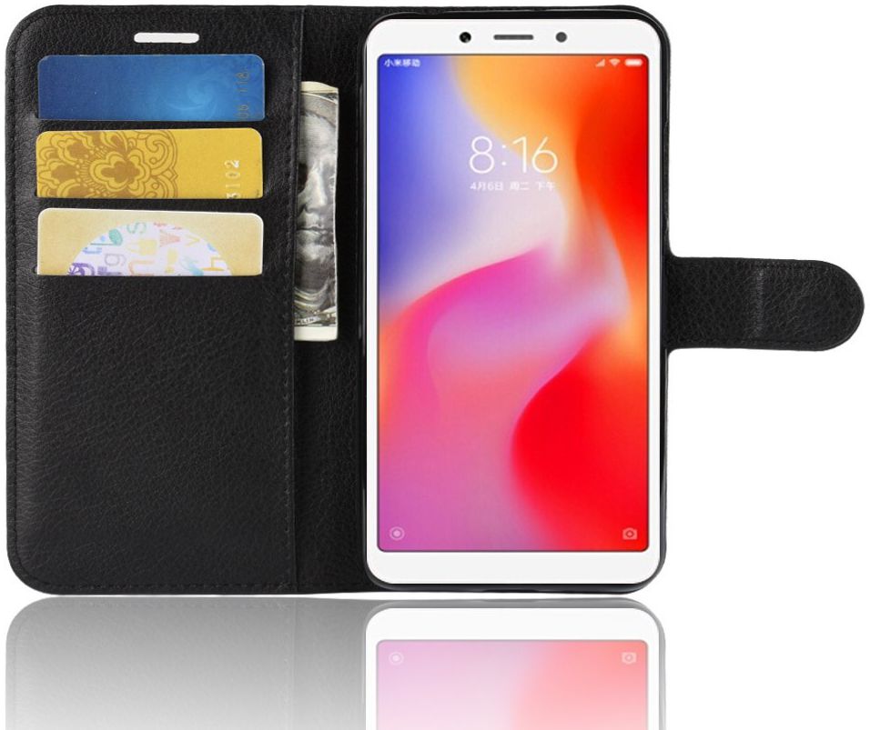 Xiaomi Redmi 6A Litchi Skin Leren Portemonnee Hoesje Zwart afbeelding 2