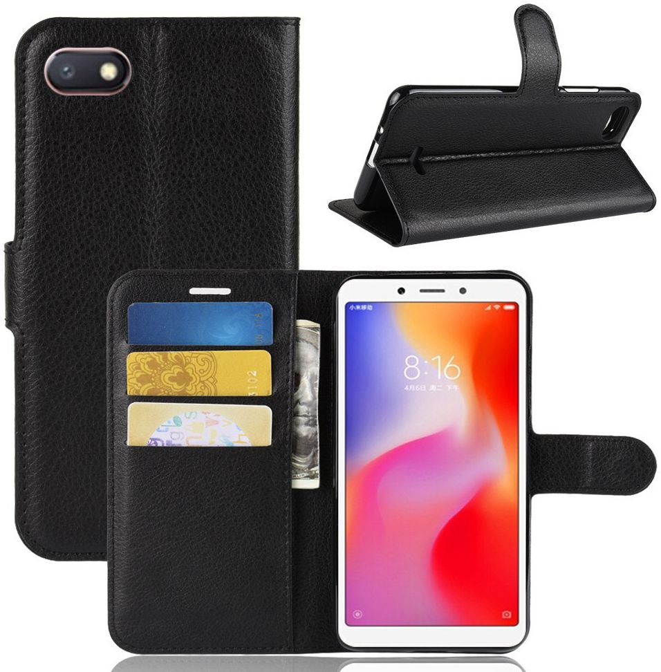 Xiaomi Redmi 6A Litchi Skin Leren Portemonnee Hoesje Zwart afbeelding 6
