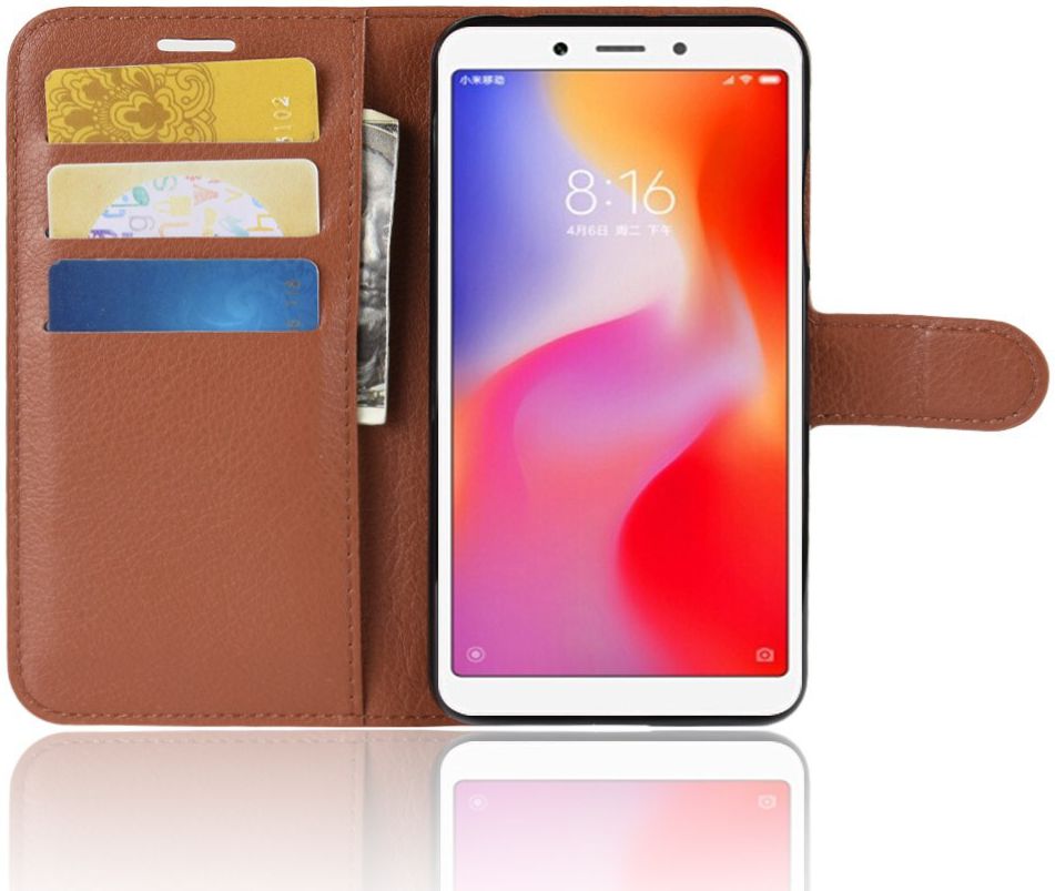 Xiaomi Redmi 6A Litchi Skin Leren Portemonnee Hoesje Bruin afbeelding 2