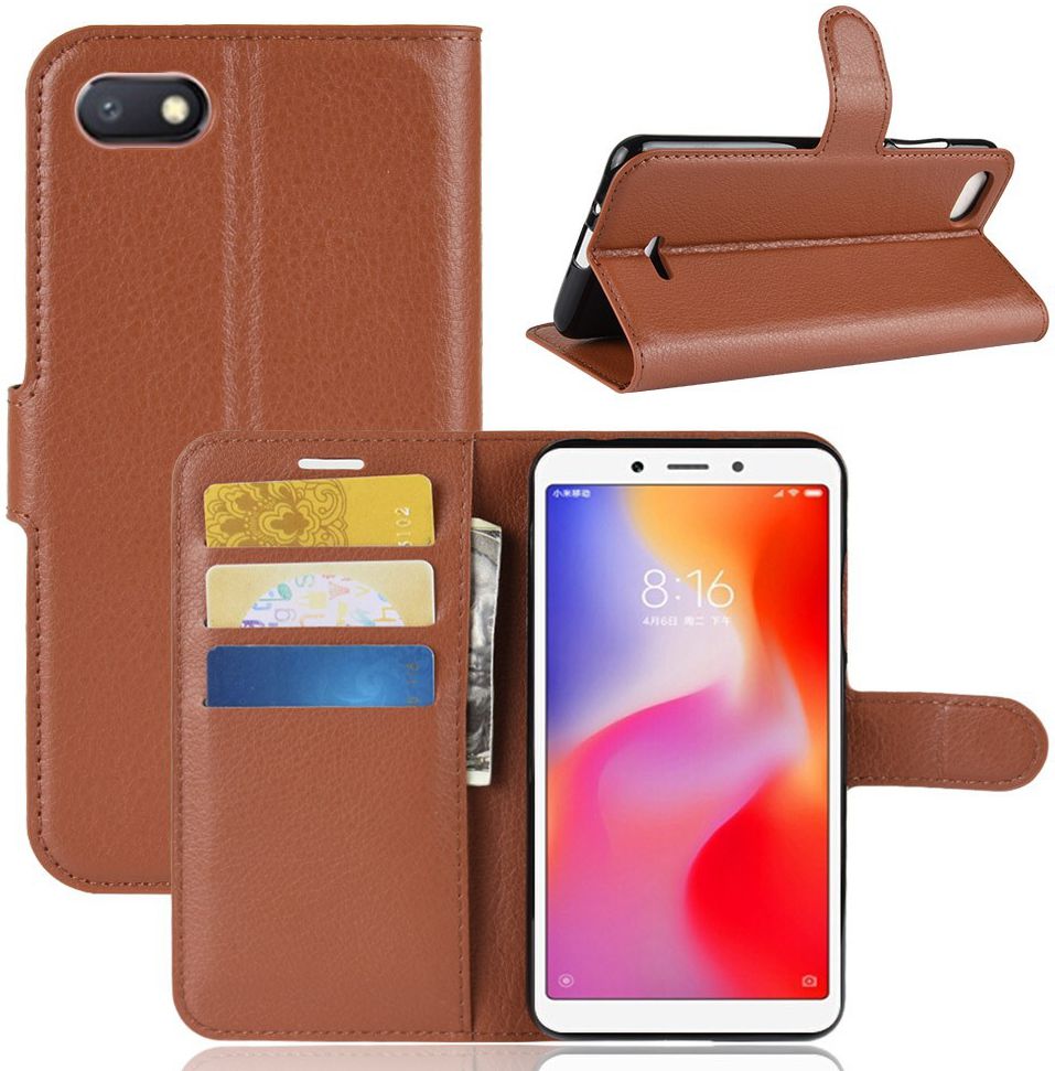 Xiaomi Redmi 6A Litchi Skin Leren Portemonnee Hoesje Bruin afbeelding 3