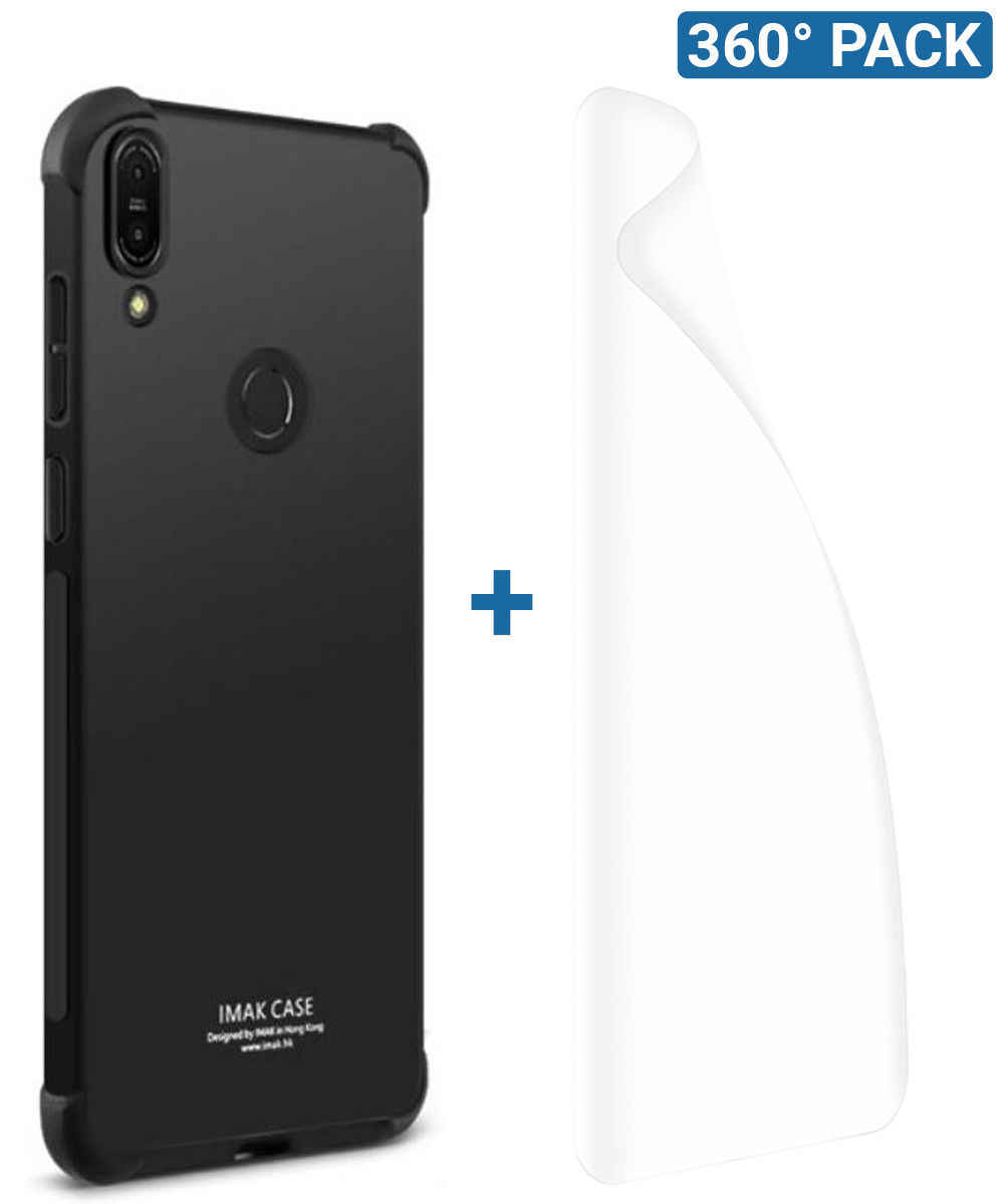 IMAK Asus ZenFone Max Pro M1 Hoesje met Screenprotector Metaal Zwart afbeelding 1